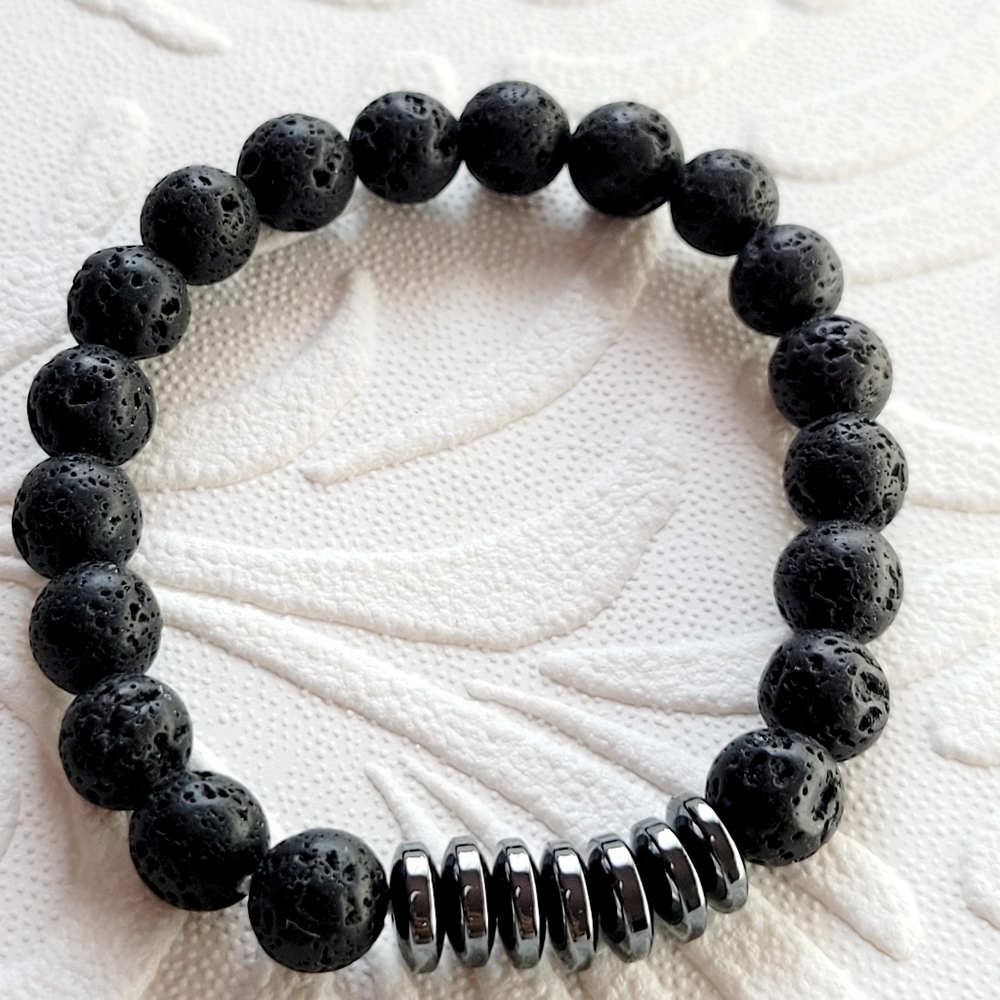Lava Stone Hematite Bracelet  style 7 of 9 designs Unisex 3 for $25